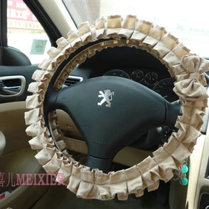 Bowknot Checked Fold Lace Flax Car Steering Wheel Covers 15 inch 38CM - Coffee