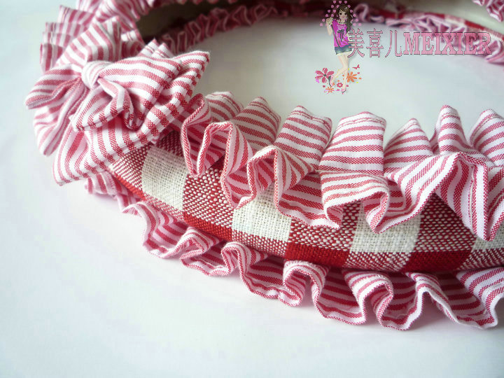 Bowknot Checked Fold Lace Flax Car Steering Wheel Covers 15 inch 38CM - Red