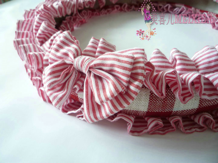 Bowknot Checked Fold Lace Flax Car Steering Wheel Covers 15 inch 38CM - Red