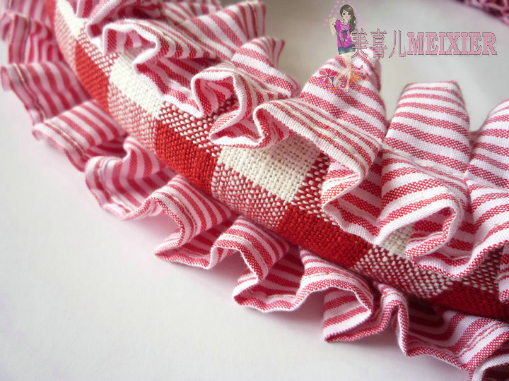 Bowknot Checked Fold Lace Flax Car Steering Wheel Covers 15 inch 38CM - Red