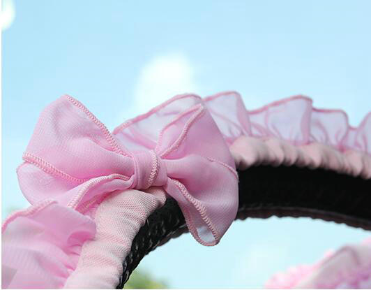 Bowknot Lace Cloth Universal Elastic Auto Steering Wheel Covers 15 inch 38CM - Pink