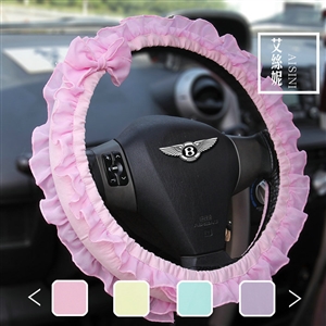 Bowknot Lace Cloth Universal Elastic Auto Steering Wheel Covers 15 inch 38CM - Pink