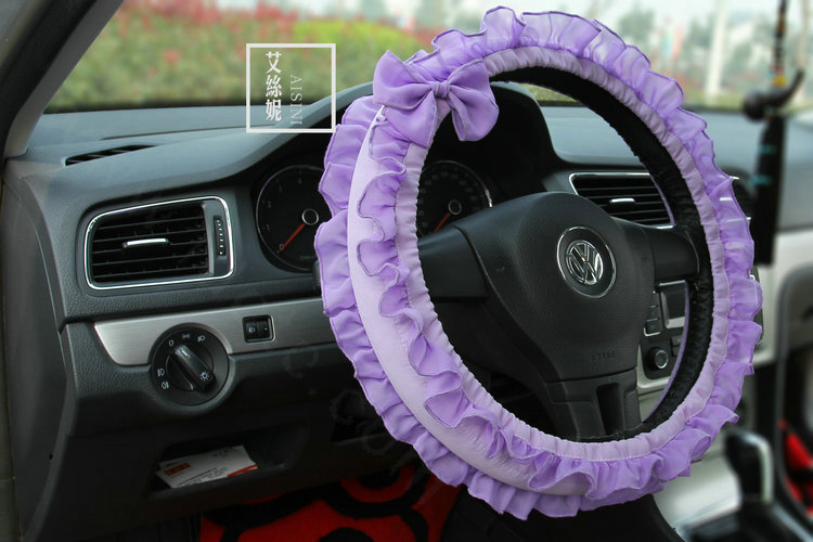 Bowknot Lace Cloth Universal Elastic Auto Steering Wheel Covers 15 inch 38CM - Purple