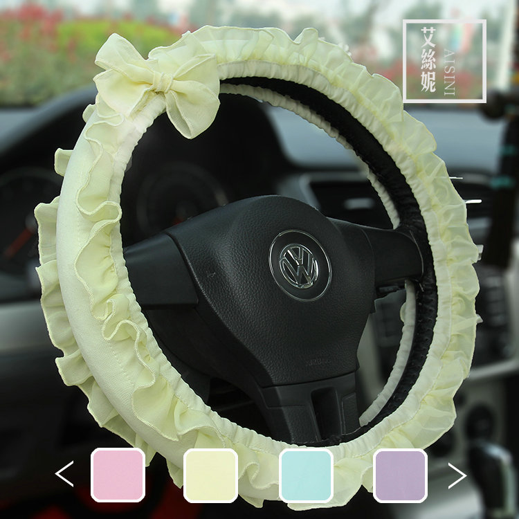 Bowknot Lace Cloth Universal Elastic Auto Steering Wheel Covers 15 inch 38CM - Yellow