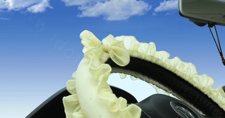 Bowknot Lace Cloth Universal Elastic Auto Steering Wheel Covers 15 inch 38CM - Yellow