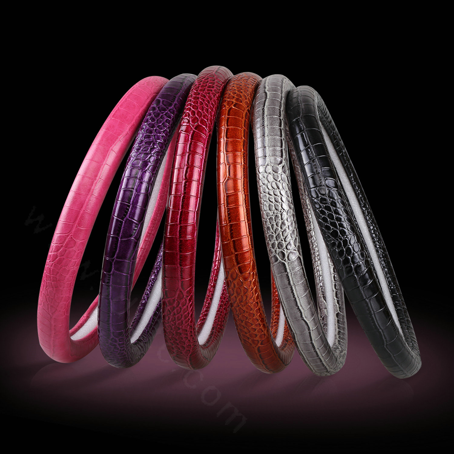 Calssic  Crocodile Grain PU Leather Vehicle Steering Wheel Covers 15 inch 38CM - Rose