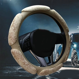 Calssic Emboss Suedette Universal Car Steering Wheels Covers 15 Inch - Beige