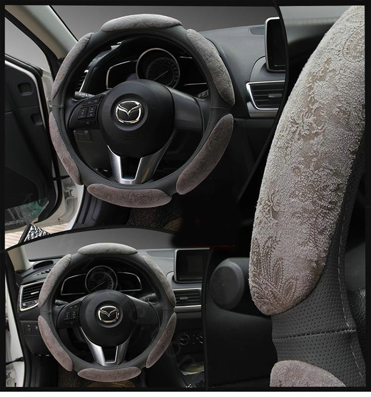 Calssic Emboss Suedette Universal Car Steering Wheels Covers 15 Inch - Gray