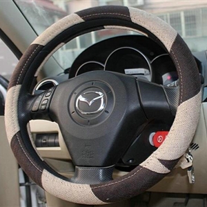 Calssic Stripe Universal Car Steering Wheel Covers for Flax 15 inch 38CM - Beige Coffee
