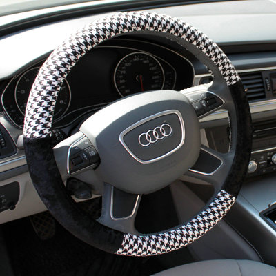 Calssic Swallow Gird Flax Universal Car Steering Wheel Covers 15 inch 38CM - Black