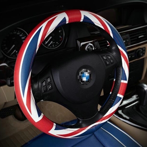 Calssic UK Flag Patterns PU Leather Car Steering Wheel Covers 15 inch 38CM - Red Blue