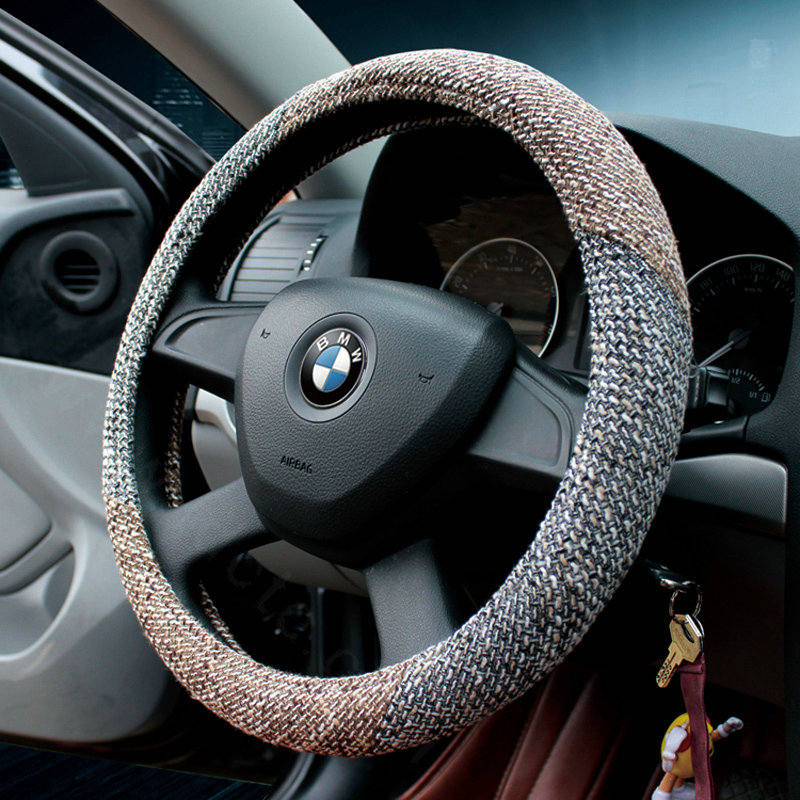 Calssic Universal Car Steering Wheel Covers for Flax 15 inch 38CM - Beige Gray