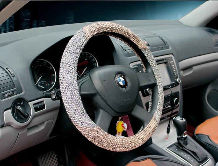 Calssic Universal Car Steering Wheel Covers for Flax 15 inch 38CM - Beige Gray