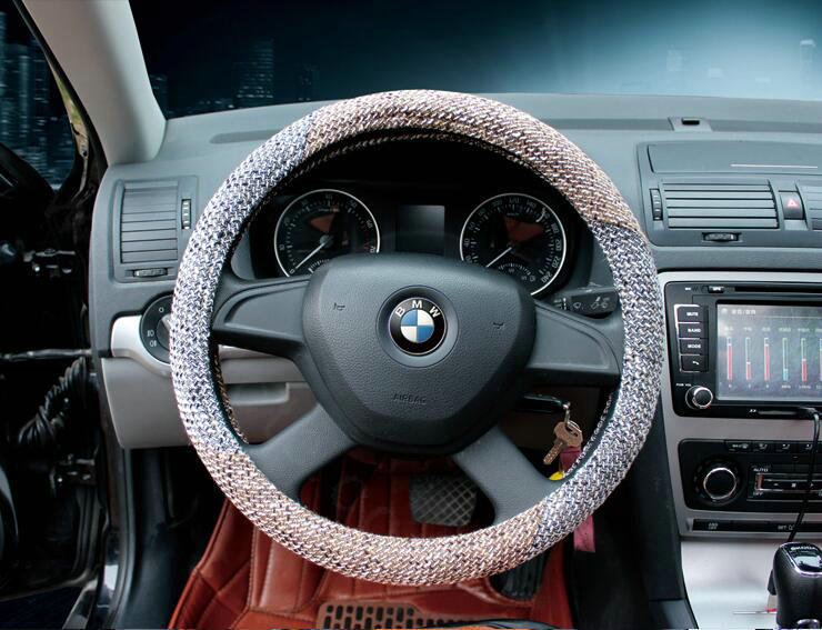 Calssic Universal Car Steering Wheel Covers for Flax 15 inch 38CM - Beige Gray