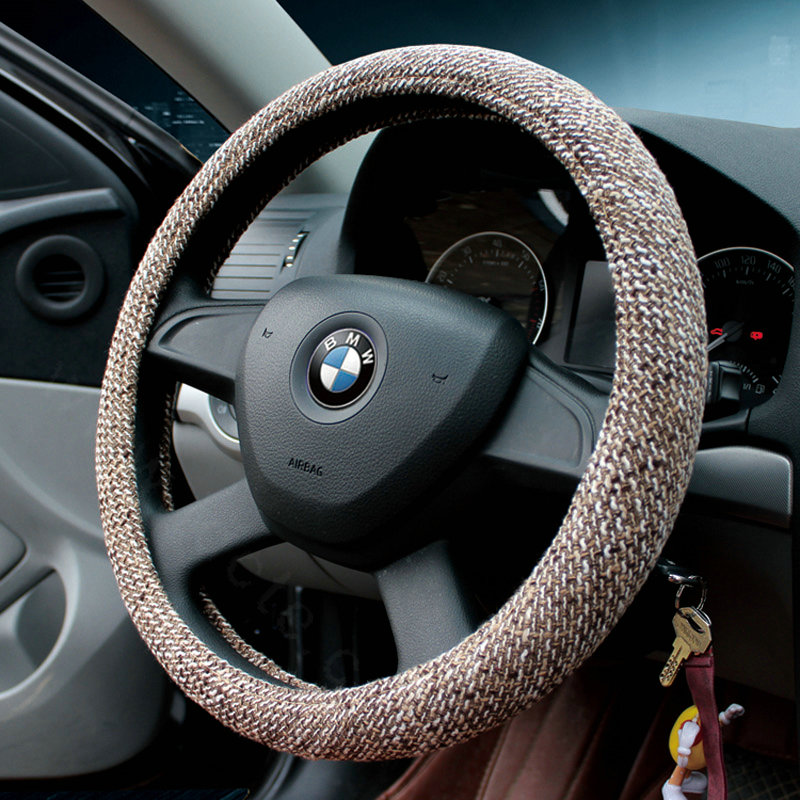 Calssic Universal Car Steering Wheel Covers for Flax 15 inch 38CM - Beige