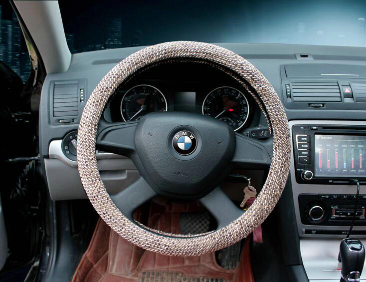 Calssic Universal Car Steering Wheel Covers for Flax 15 inch 38CM - Beige