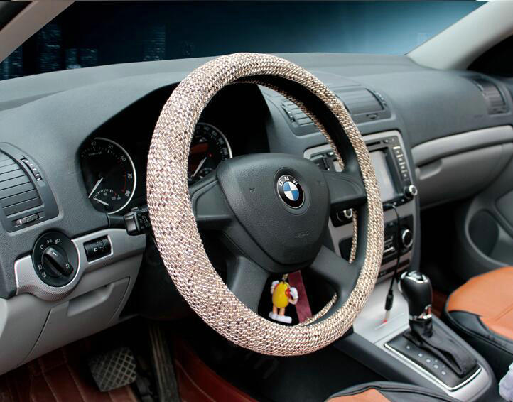 Calssic Universal Car Steering Wheel Covers for Flax 15 inch 38CM - Beige