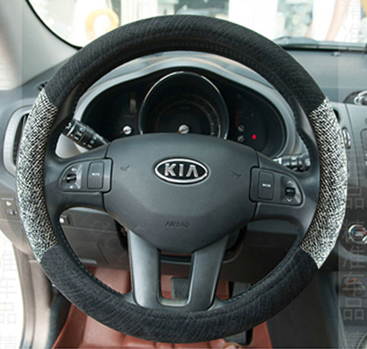 Calssic Universal Car Steering Wheel Covers for Flax 15 inch 38CM - Black Gray