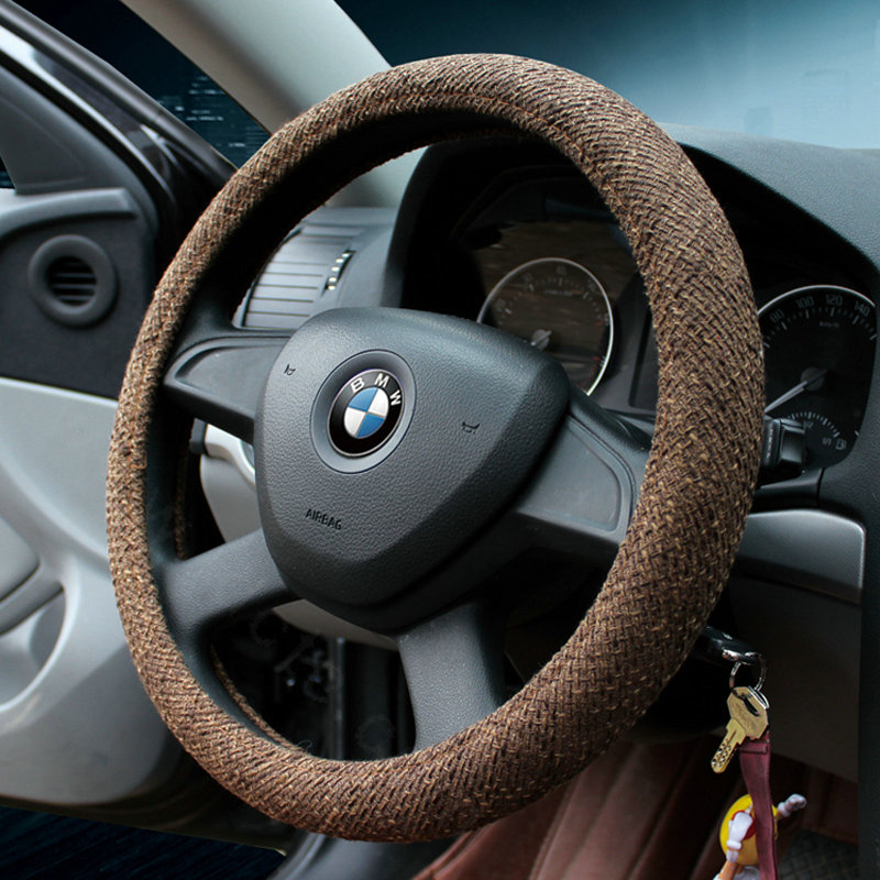 Calssic Universal Car Steering Wheel Covers for Flax 15 inch 38CM - Brown