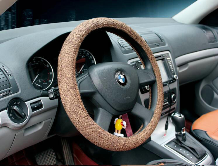 Calssic Universal Car Steering Wheel Covers for Flax 15 inch 38CM - Brown