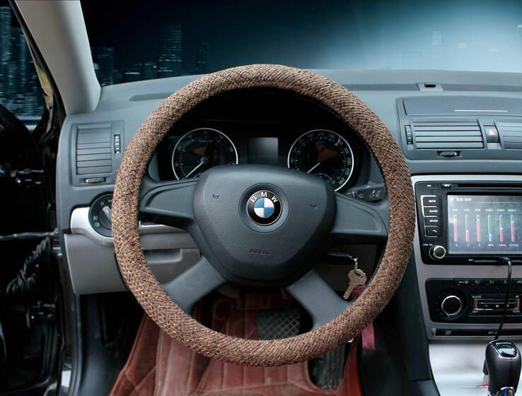 Calssic Universal Car Steering Wheel Covers for Flax 15 inch 38CM - Brown