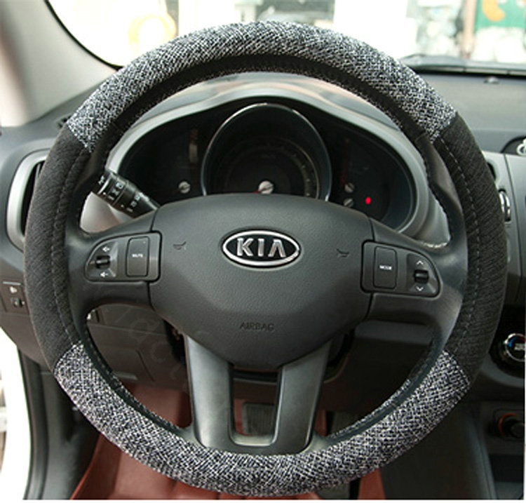 Calssic Universal Car Steering Wheel Covers for Flax 15 inch 38CM - Gray Black