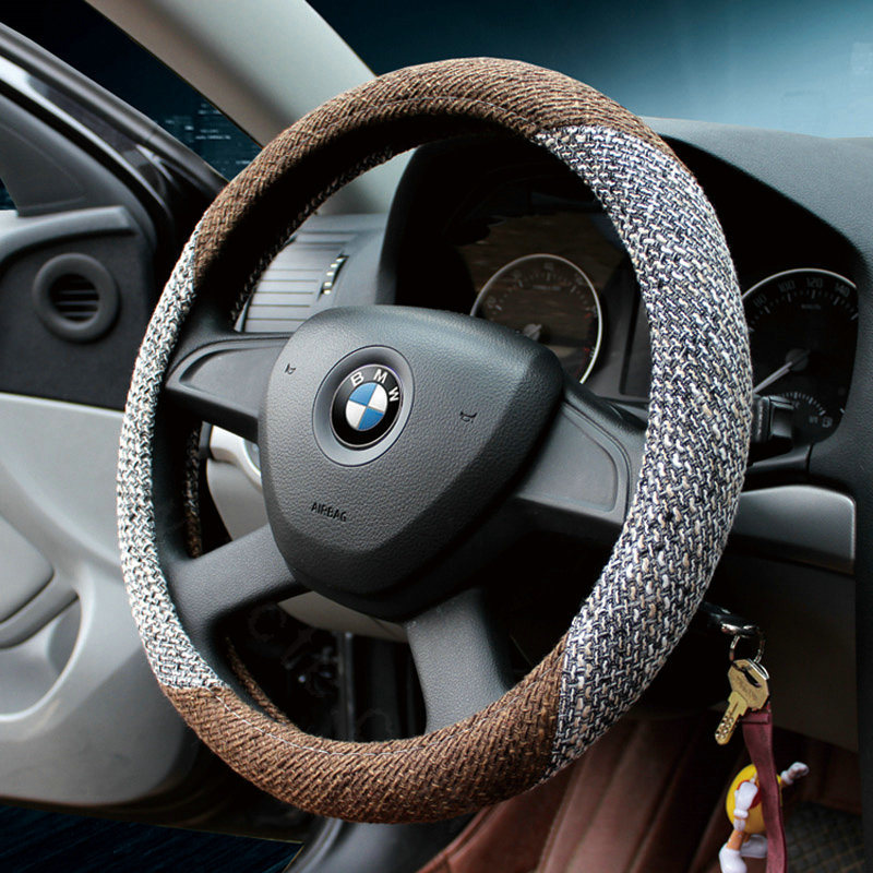 Calssic Universal Car Steering Wheel Covers for Flax 15 inch 38CM - Gray Coffee