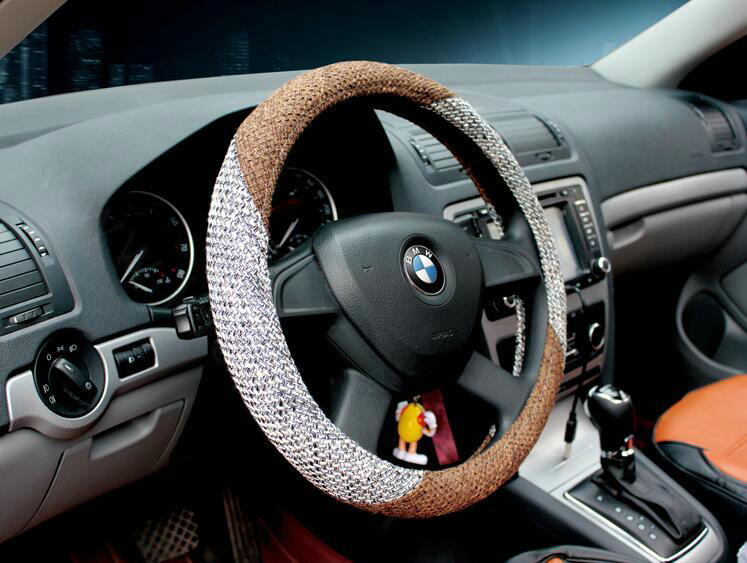 Calssic Universal Car Steering Wheel Covers for Flax 15 inch 38CM - Gray Coffee