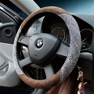 Calssic Universal Car Steering Wheel Covers for Flax 15 inch 38CM - Gray Coffee