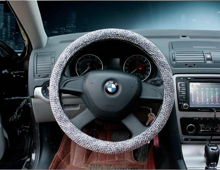 Calssic Universal Car Steering Wheel Covers for Flax 15 inch 38CM - Gray