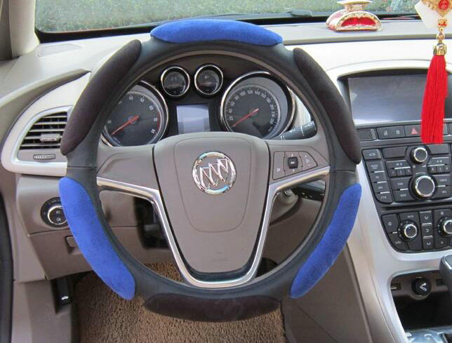 Calssic Universal Car Steering Wheels Covers Suedette Leather 15 Inch - Black Blue