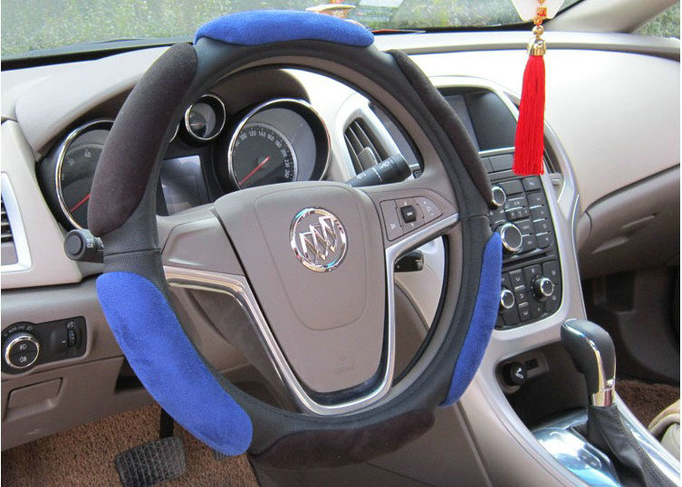 Calssic Universal Car Steering Wheels Covers Suedette Leather 15 Inch - Black Blue