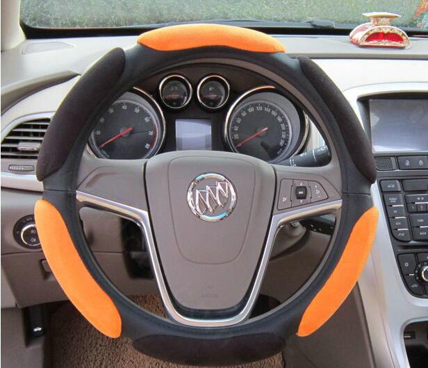 Calssic Universal Car Steering Wheels Covers Suedette Leather 15 Inch - Black Orange