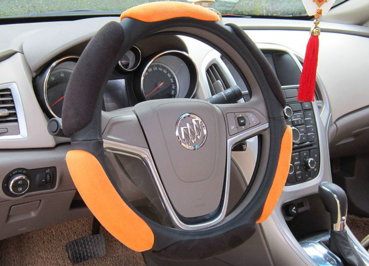 Calssic Universal Car Steering Wheels Covers Suedette Leather 15 Inch - Black Orange