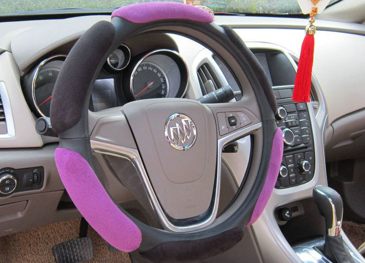 Calssic Universal Car Steering Wheels Covers Suedette Leather 15 Inch - Black Purple