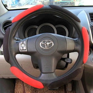 Calssic Universal Car Steering Wheels Covers Suedette Leather 15 Inch - Red Black