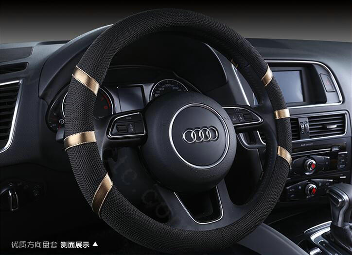 Classic Man Universal Auto Steering Wheel Covers for Flax 15 inch 38CM - Black Gold