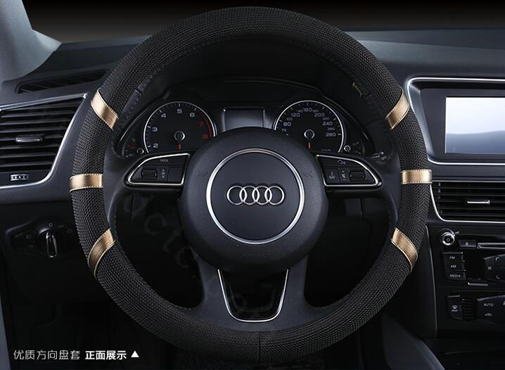 Classic Man Universal Auto Steering Wheel Covers for Flax 15 inch 38CM - Black Gold