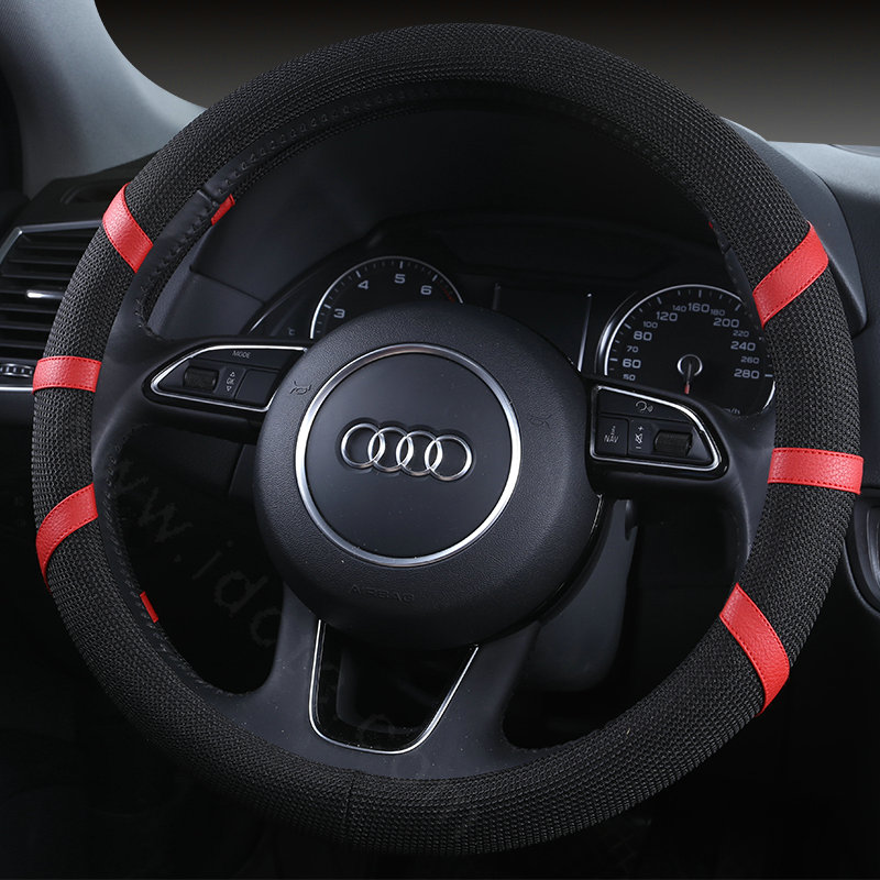 Classic Man Universal Auto Steering Wheel Covers for Flax 15 inch 38CM - Black Red