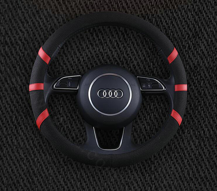 Classic Man Universal Auto Steering Wheel Covers for Flax 15 inch 38CM - Black Red