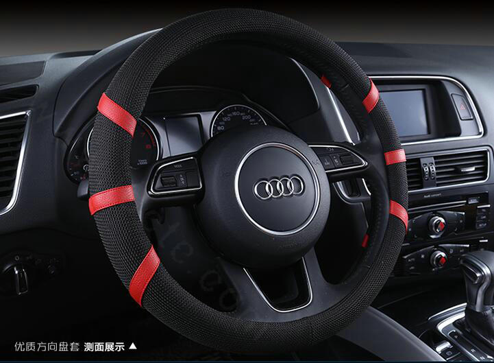 Classic Man Universal Auto Steering Wheel Covers for Flax 15 inch 38CM - Black Red