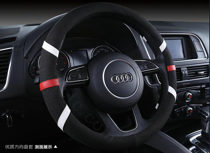 Classic Man Universal Auto Steering Wheel Covers for Flax 15 inch 38CM - Black White