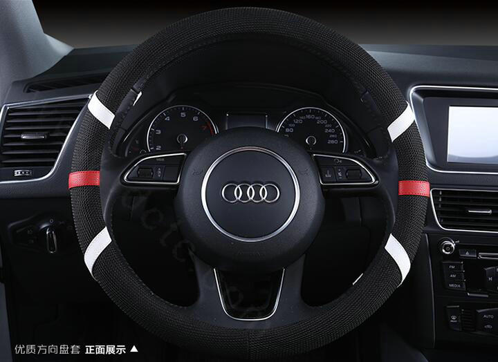 Classic Man Universal Auto Steering Wheel Covers for Flax 15 inch 38CM - Black White