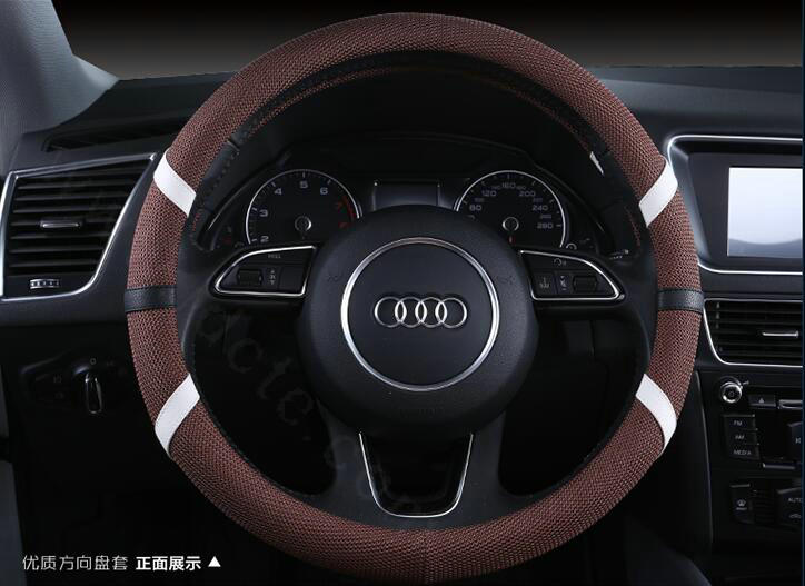 Classic Man Universal Auto Steering Wheel Covers for Flax 15 inch 38CM - Coffee