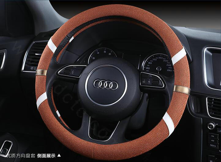 Classic Man Universal Auto Steering Wheel Covers for Flax 15 inch 38CM - Orange White