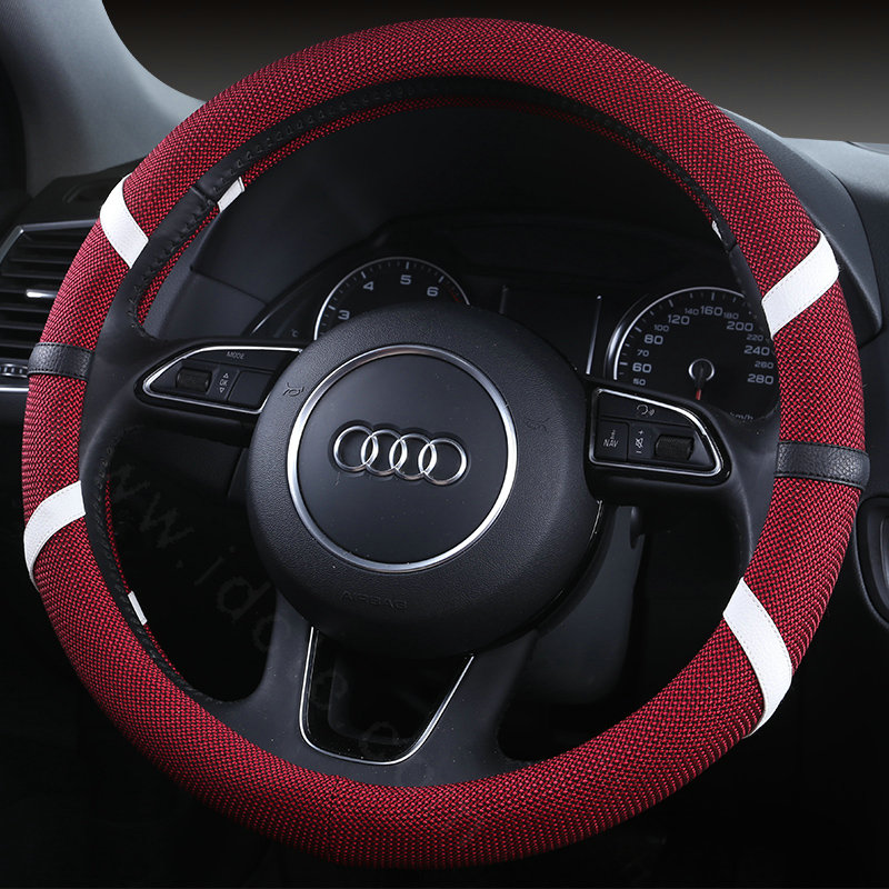 Classic Man Universal Auto Steering Wheel Covers for Flax 15 inch 38CM - Red