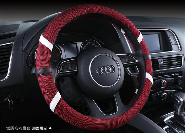 Classic Man Universal Auto Steering Wheel Covers for Flax 15 inch 38CM - Red