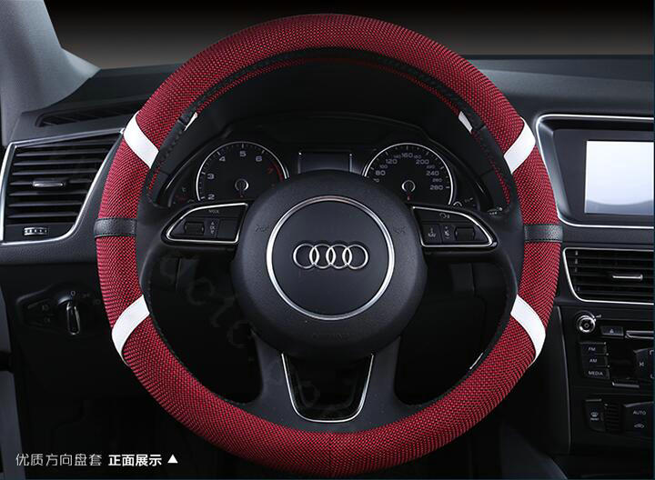 Classic Man Universal Auto Steering Wheel Covers for Flax 15 inch 38CM - Red