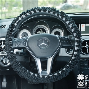 Classic Plaid Fold Lace Cotton Flax Car Steering Wheel Covers 15 inch 38CM - Black