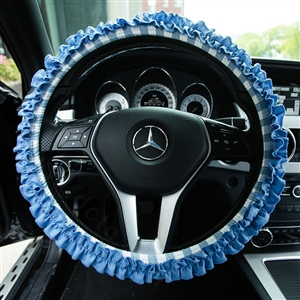 Classic Plaid Fold Lace Cotton Flax Car Steering Wheel Covers 15 inch 38CM - Blue